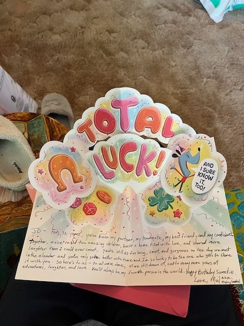 The handwritten interior of the birthday card from Mel to Joanne