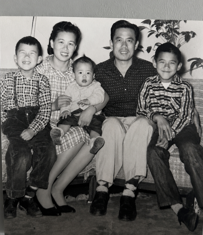 The Lum family in the 1950s — Edward, mother, baby Lisa, father, and Melvin